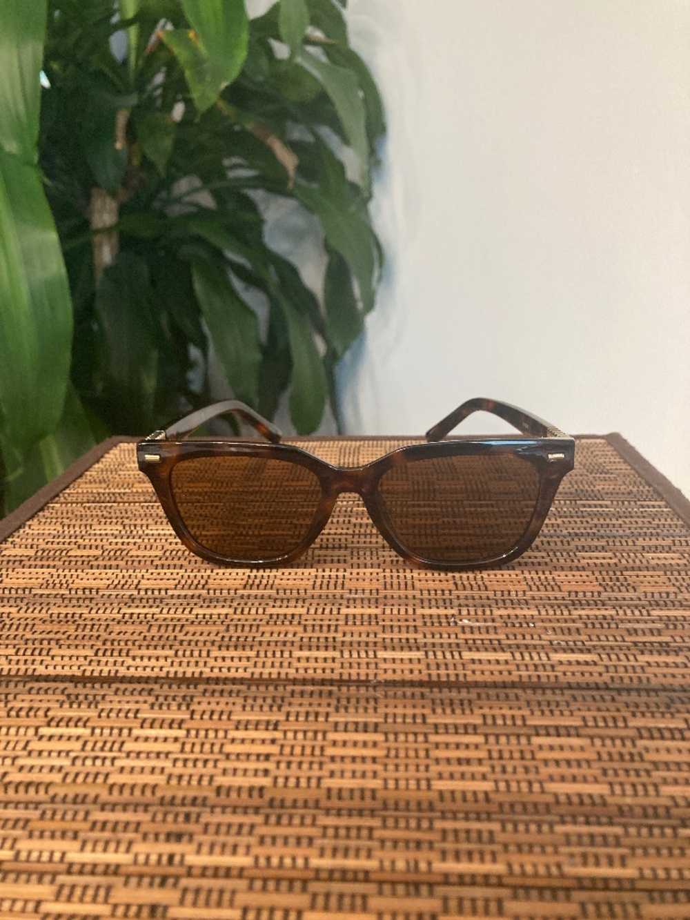 Gold Accent Bold Square Frame Sunglasses (Brown Print )81048